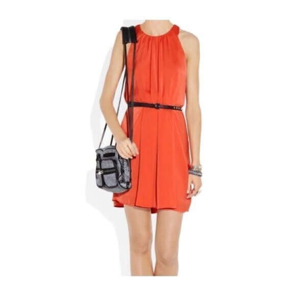 Rebecca Taylor Mini Dress 0 Halter Draped Back Sleeveless Orange Luxury Vacation - Picture 5 of 15